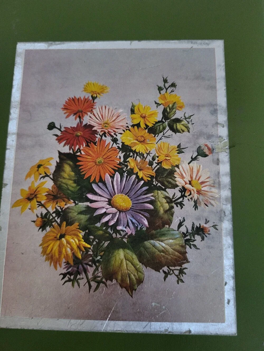 Vintage Floral Stationary Storage Drawer Box Green Yellow